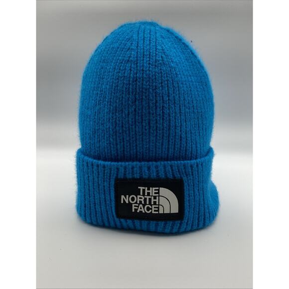 THE NORTH FACE Optic Blue Winter Ribbed Beanie Logo Hat - Size OS/Reg - Picture 1 of 6